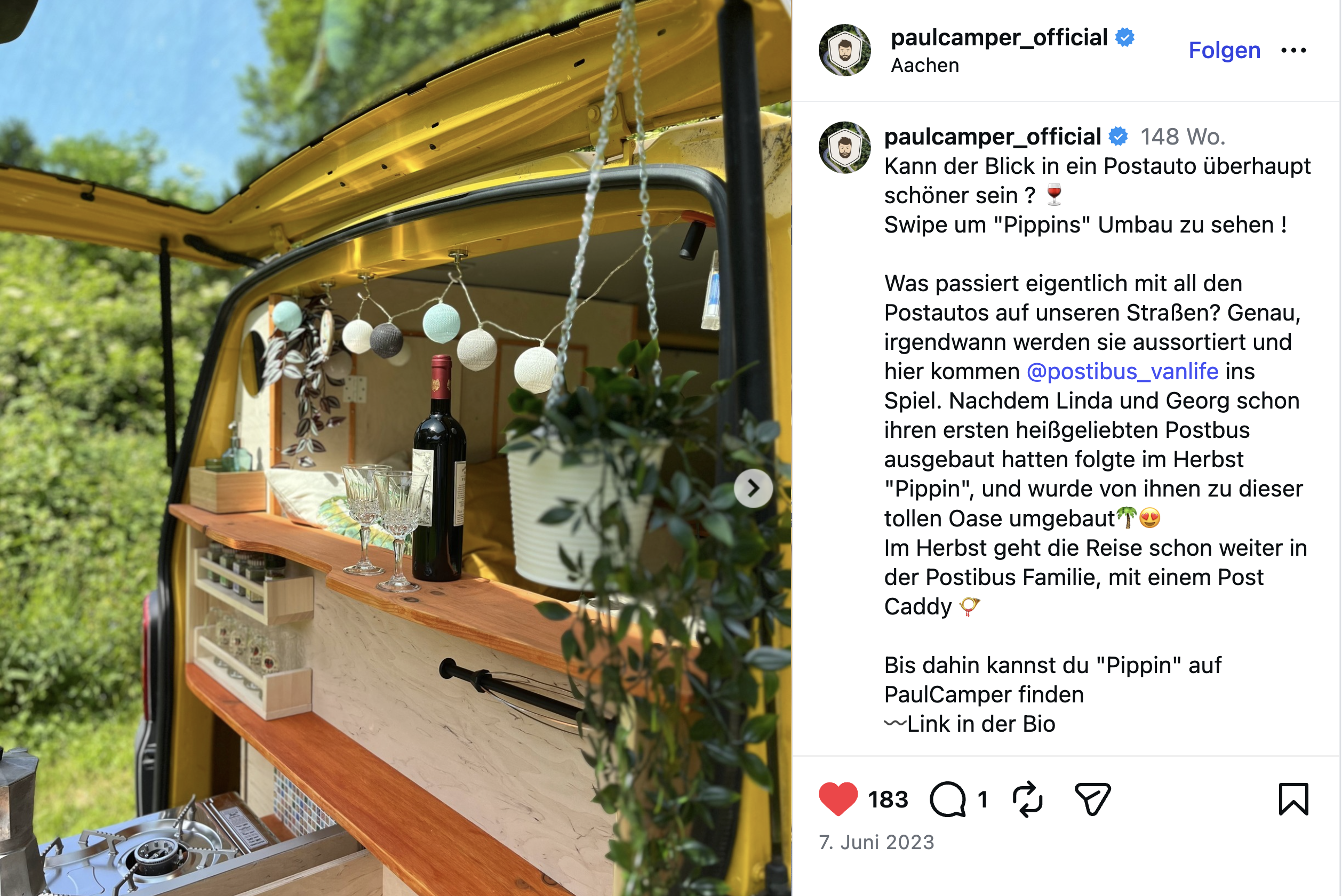 PaulCamper Instagram-Post über Postibus