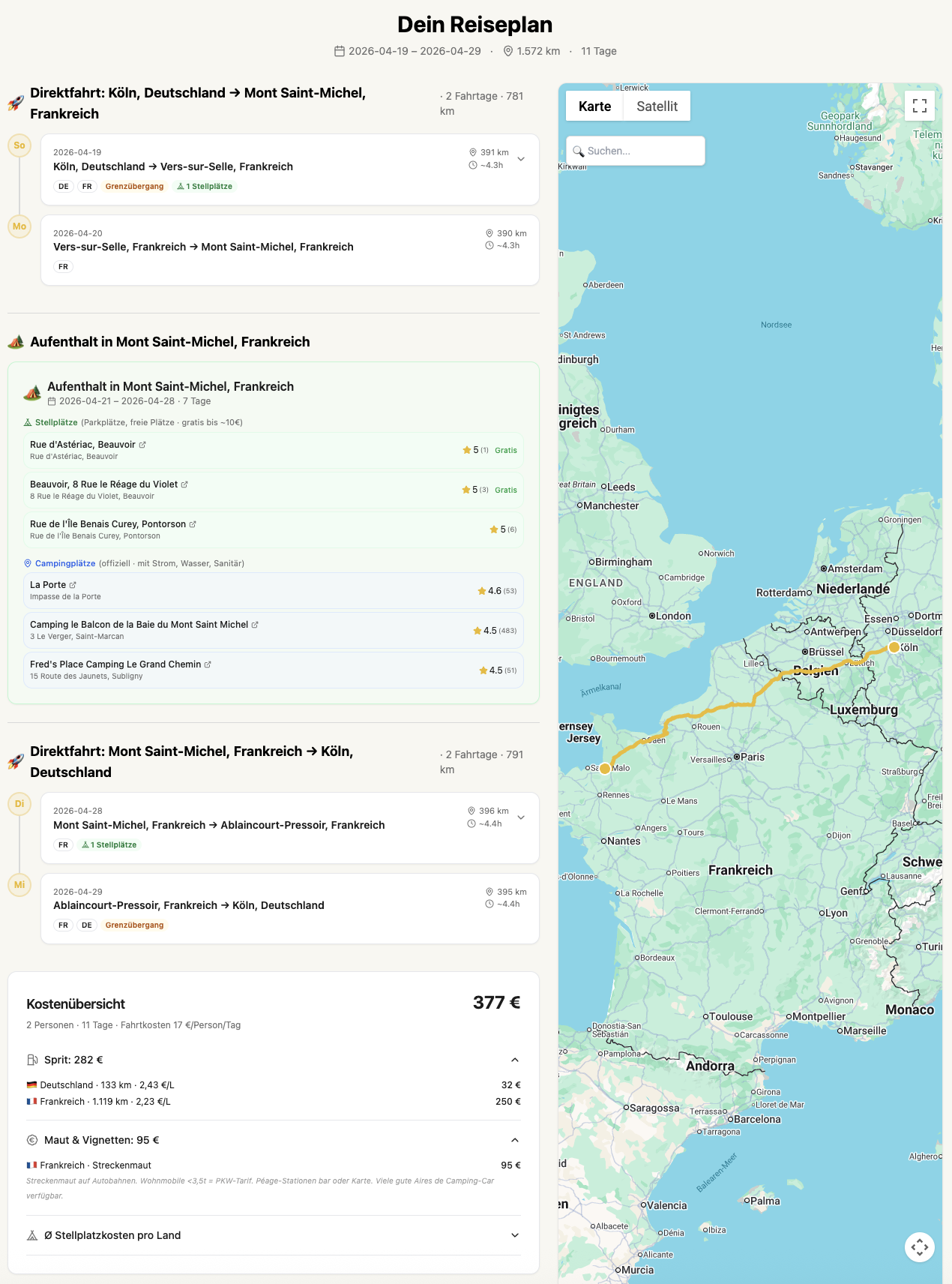 Screenshot des Postibus Routenplaners